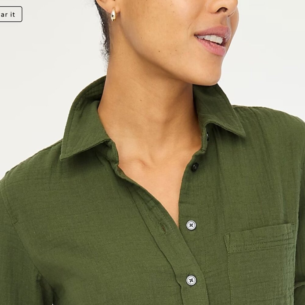 J. Crew Factory Gauze Button-Up Shirt - Size S - Distressed Fatigue (Army Green)